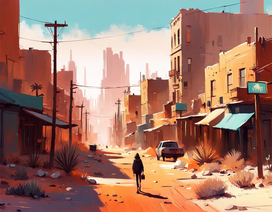 Vivid Desert Town Streetscape in Maximalist Style
