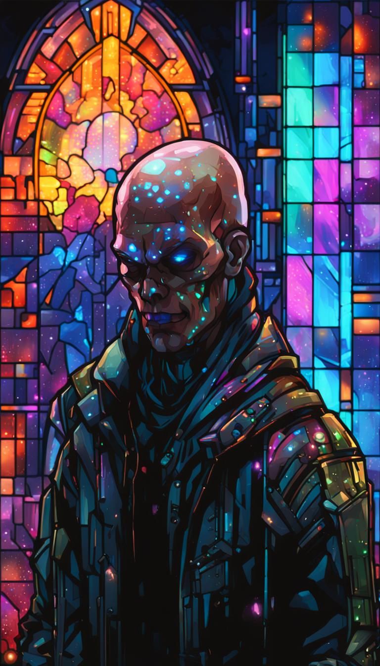 Sinister Cyberpunk Cyborg in Dark Academia Setting