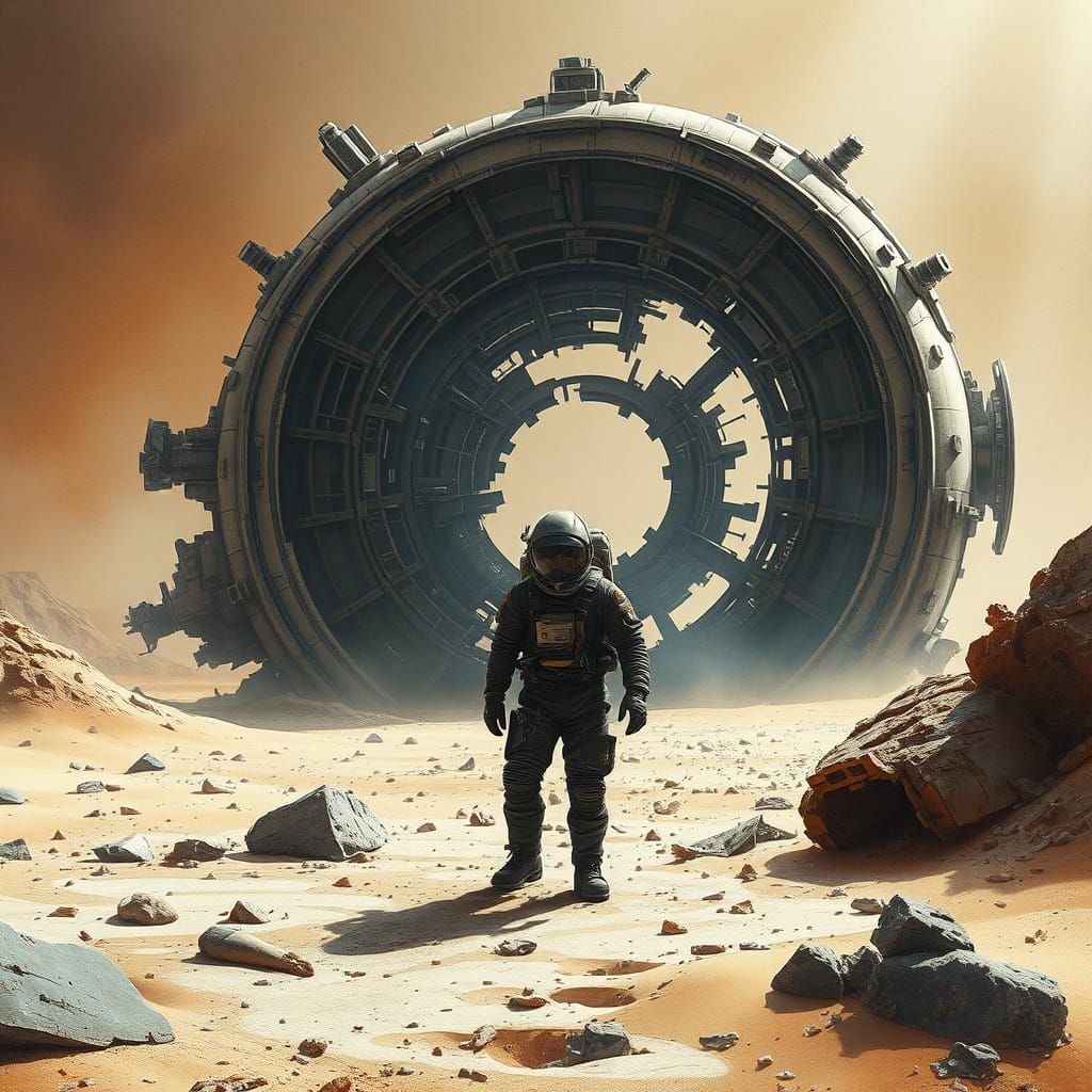 Ancient Space Station Romulus Wreckage in Alien Desert