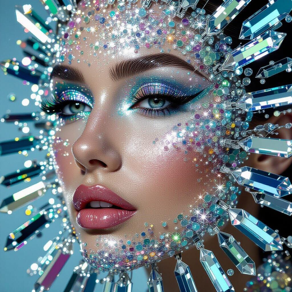 Dazzling Crystal Face Reflected in Mirror