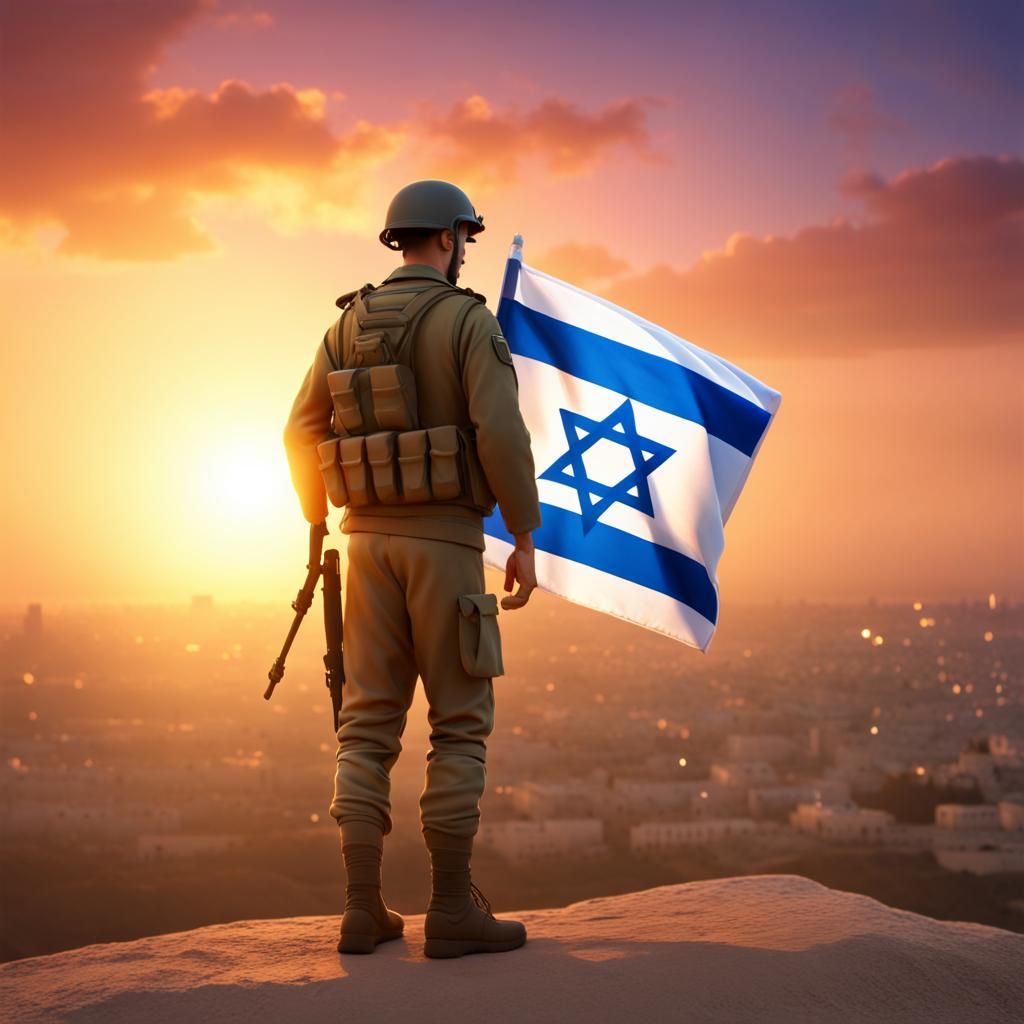 Israeli Soldier with Flag and Star of David: 3D Art