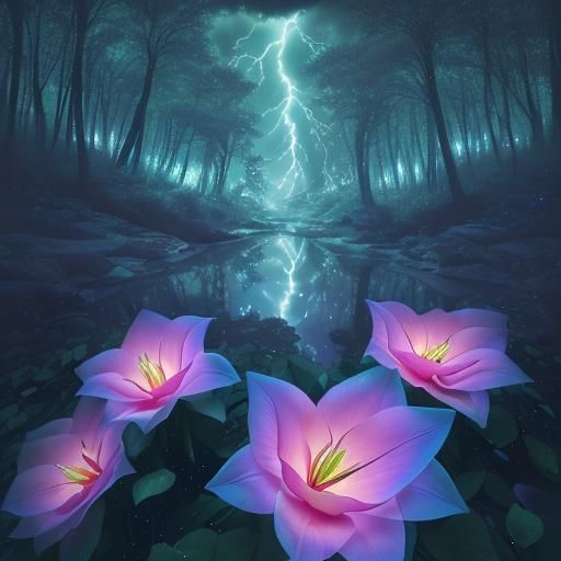 Bioluminescent Flowers on Mars in Fantasy Landscape