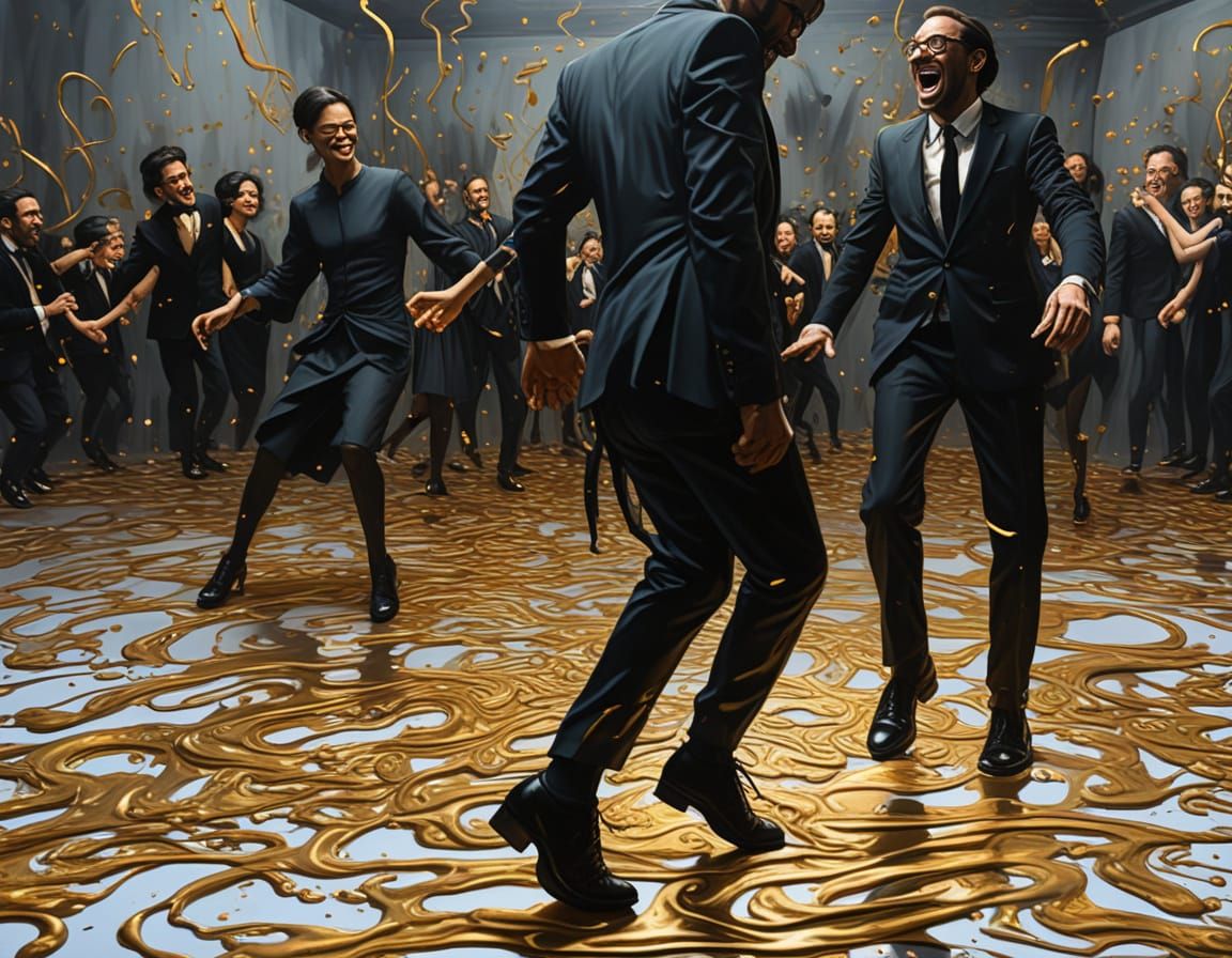 Whimsical Night Owl Dance Enthusiast in Gold and Oil Paintin...