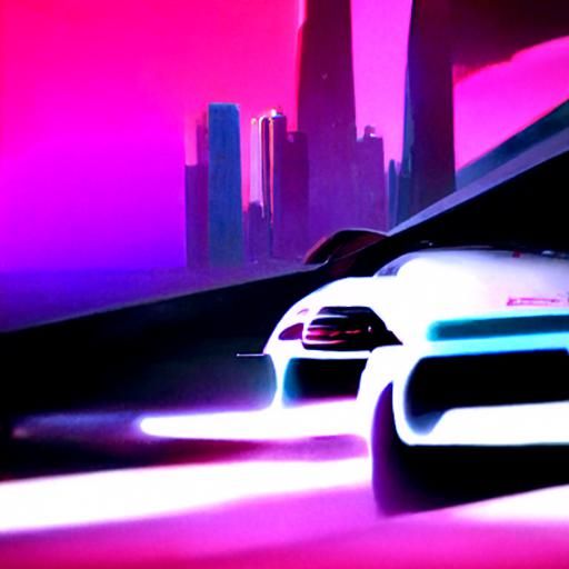 Porsche in Synthwave Neon Retro Style