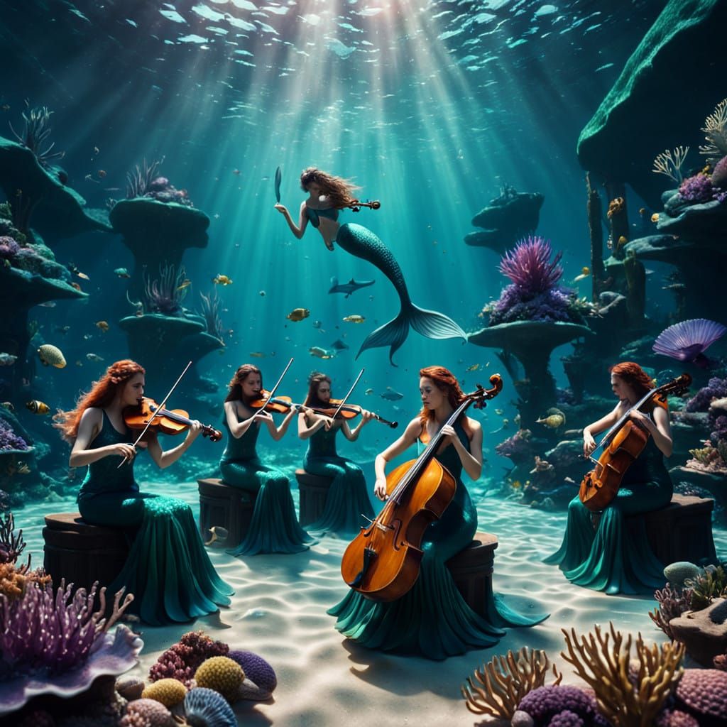Surreal Mermaids in Concert on Oceanic Stage
