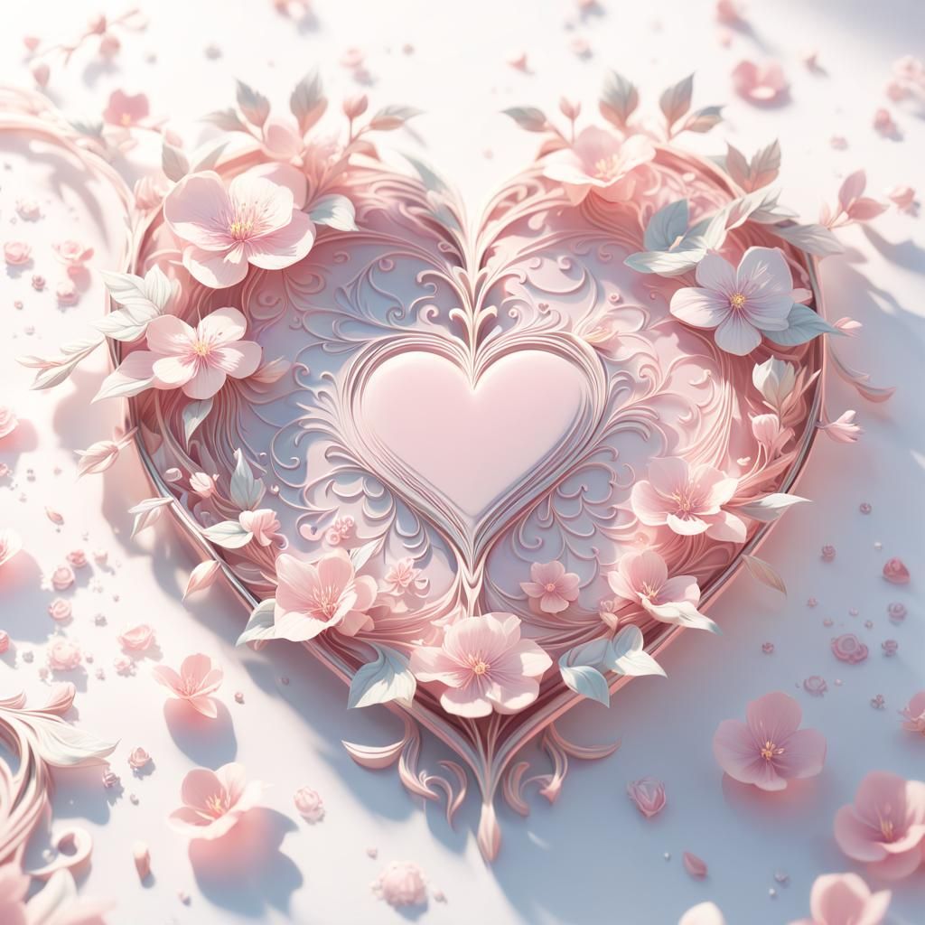 Anime-Inspired Pink Heart with Delicate Floral Pattern