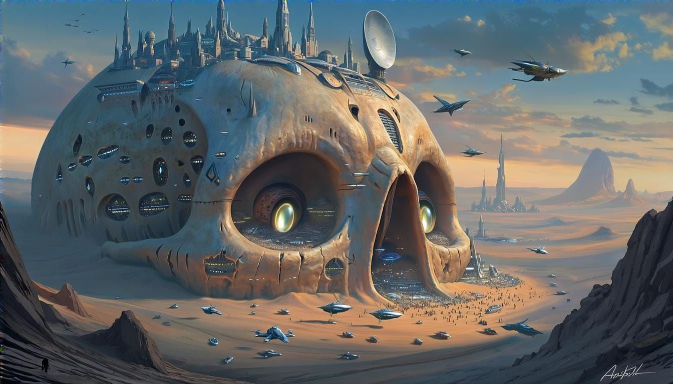 Alien Metropolis Built Inside Giant Skull Fortress