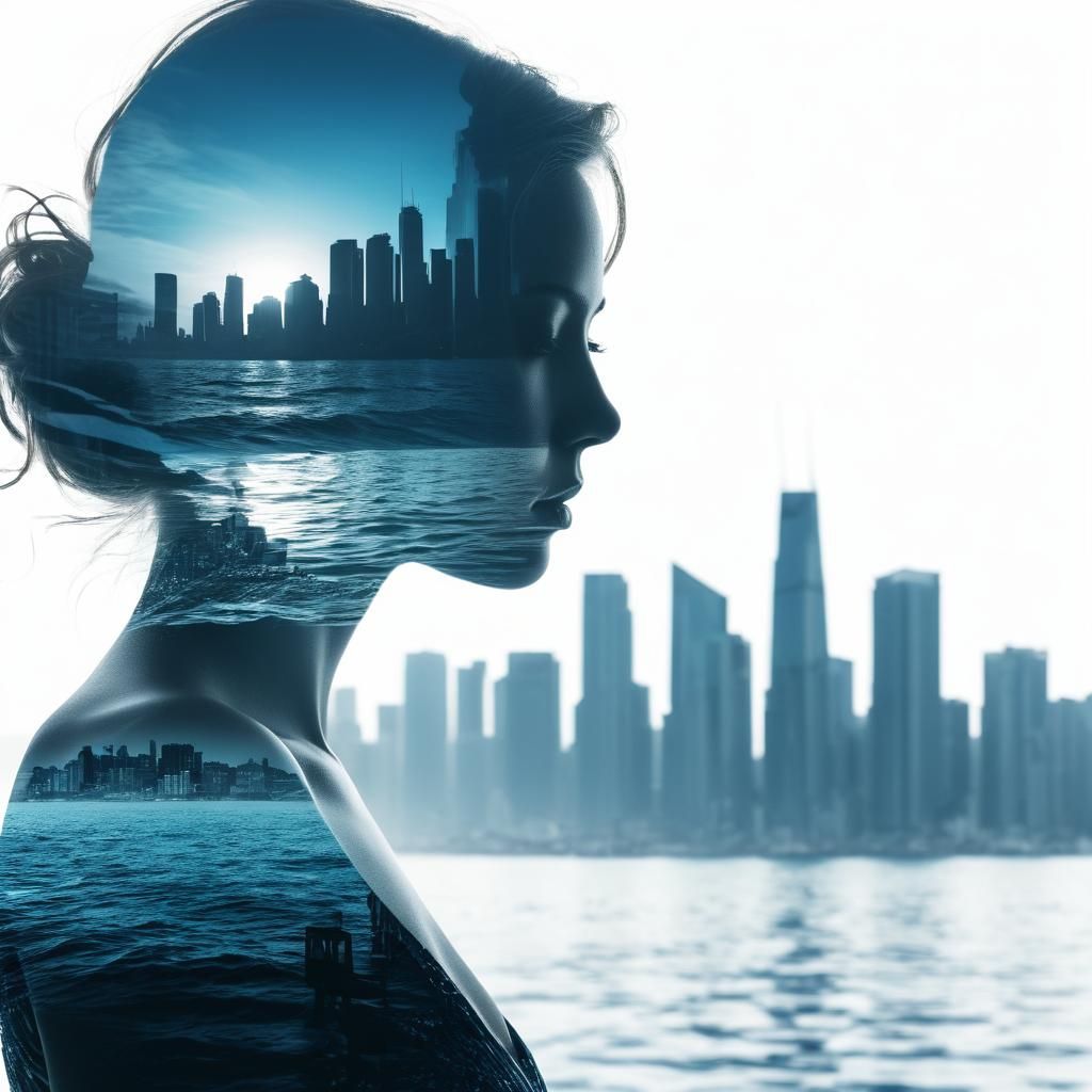 Ocean Meets City: Double Exposure Digital Art