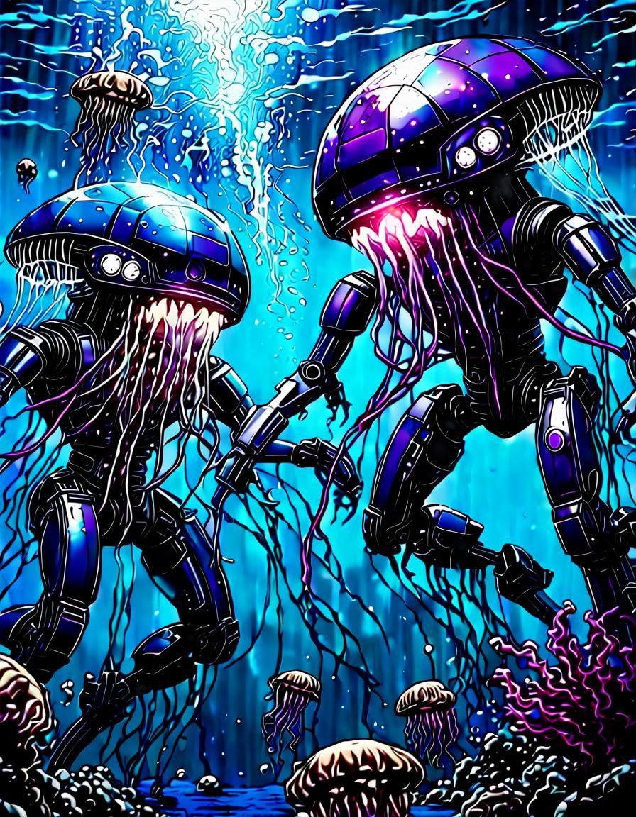 Robot Shark vs Jellyfish: Comic Book Battle