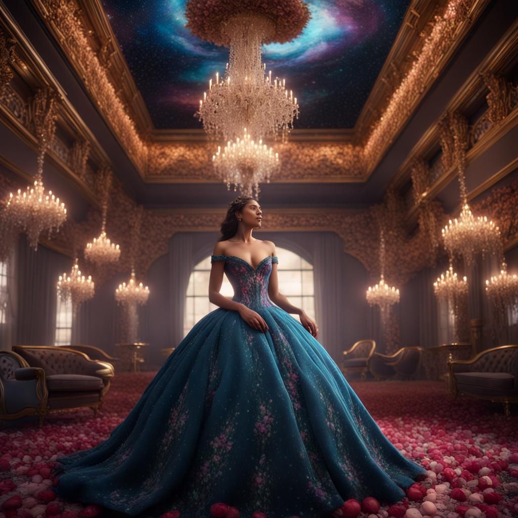 Woman in Gown with Exotic Flowers, Unreal Engine