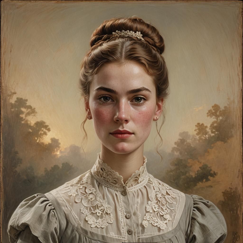 Realistic Oil Portrait of Young Woman in 1900s Style