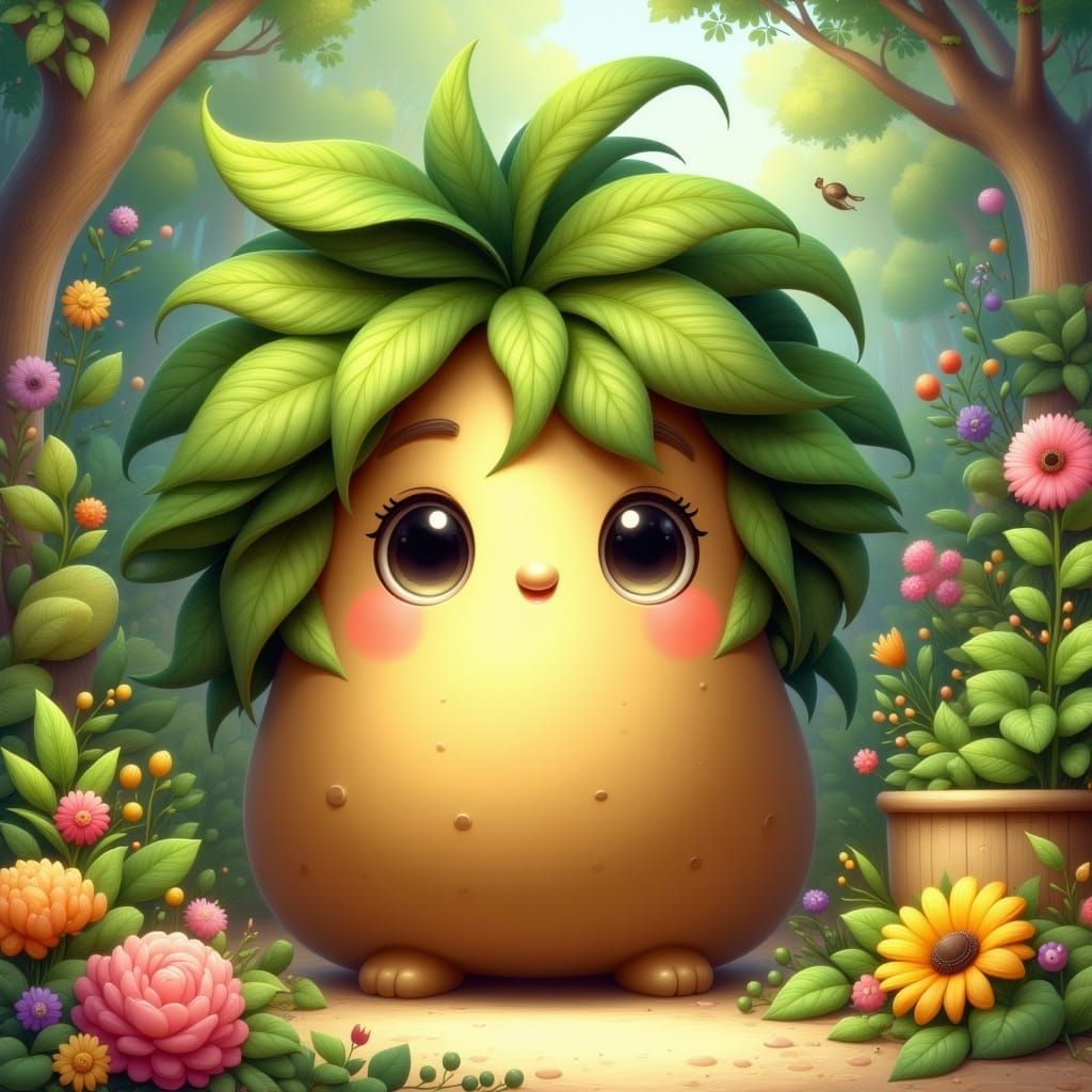 Whimsical Potato Character in Miyazaki Style