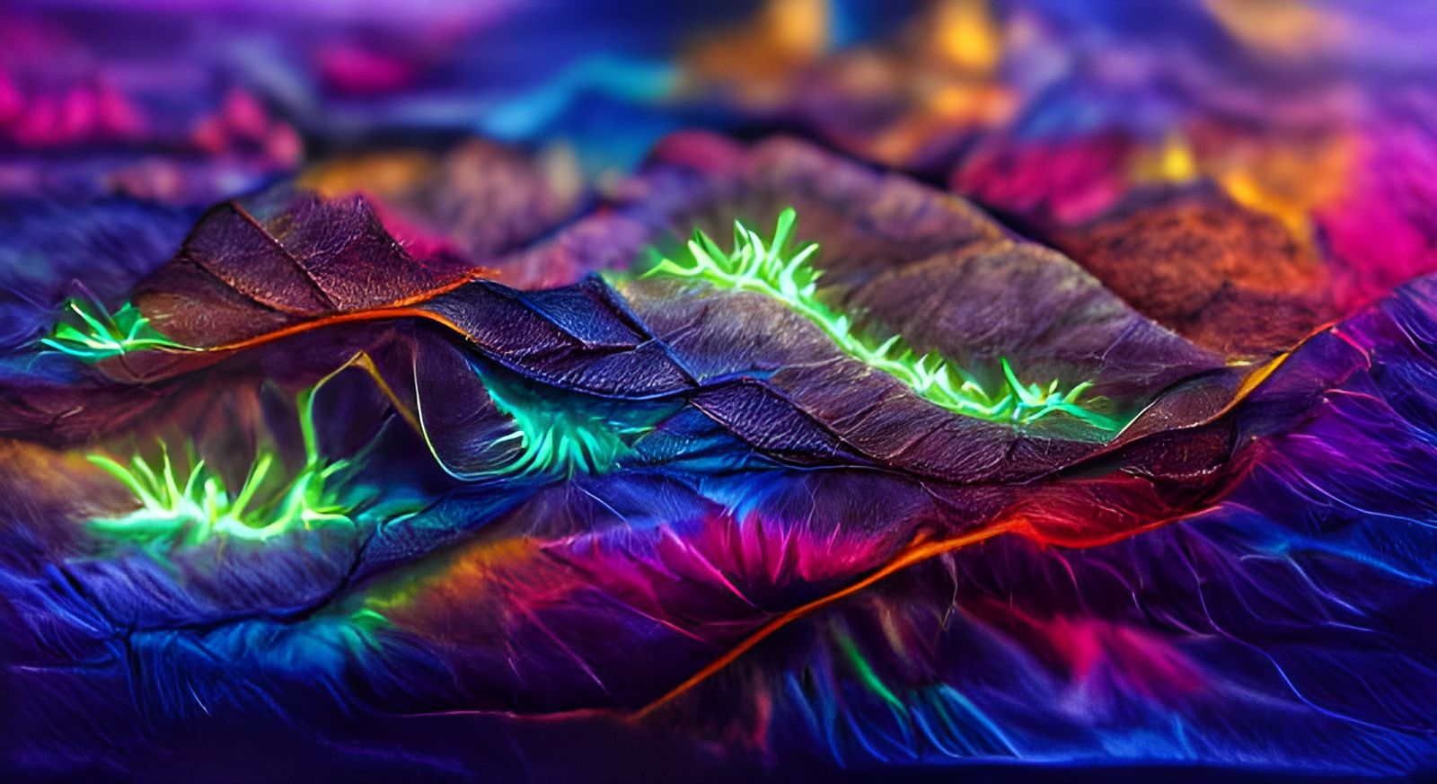 Radiant Neon Leaf Litter in Kirlian Photography