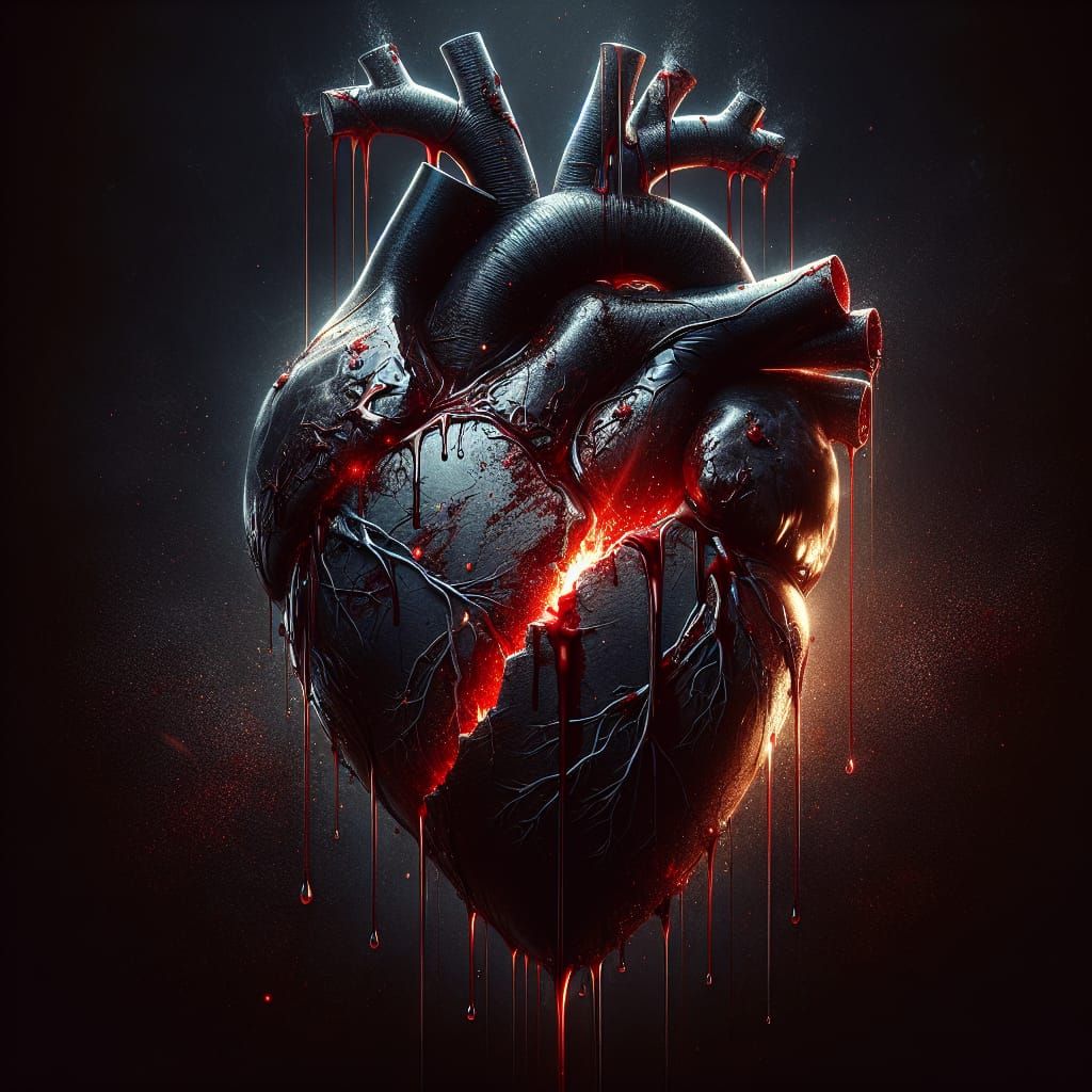 Dramatic Dark Heart with Blood Dripping