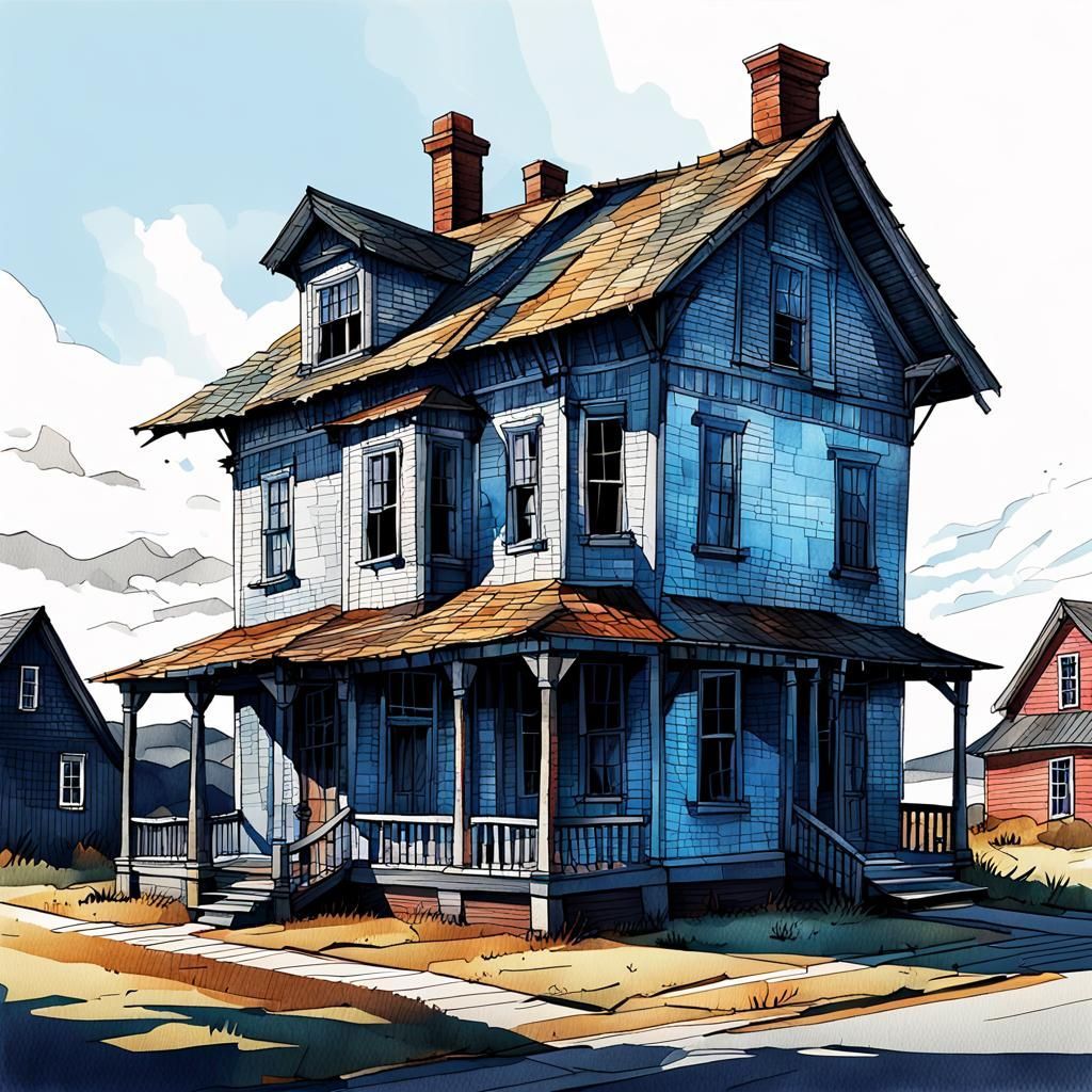 Low-Poly Pen and Ink House Illustration