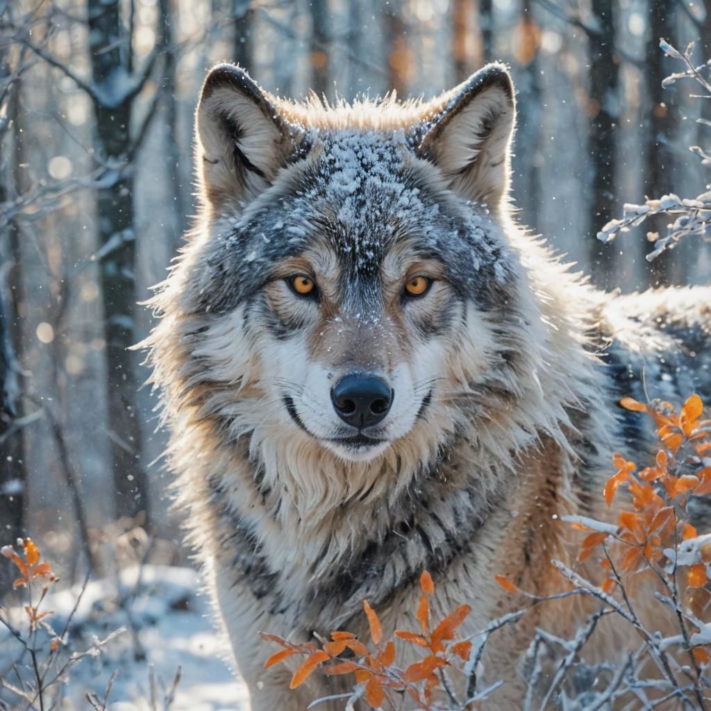 Abstract Wolf Silhouette in Winter Forest