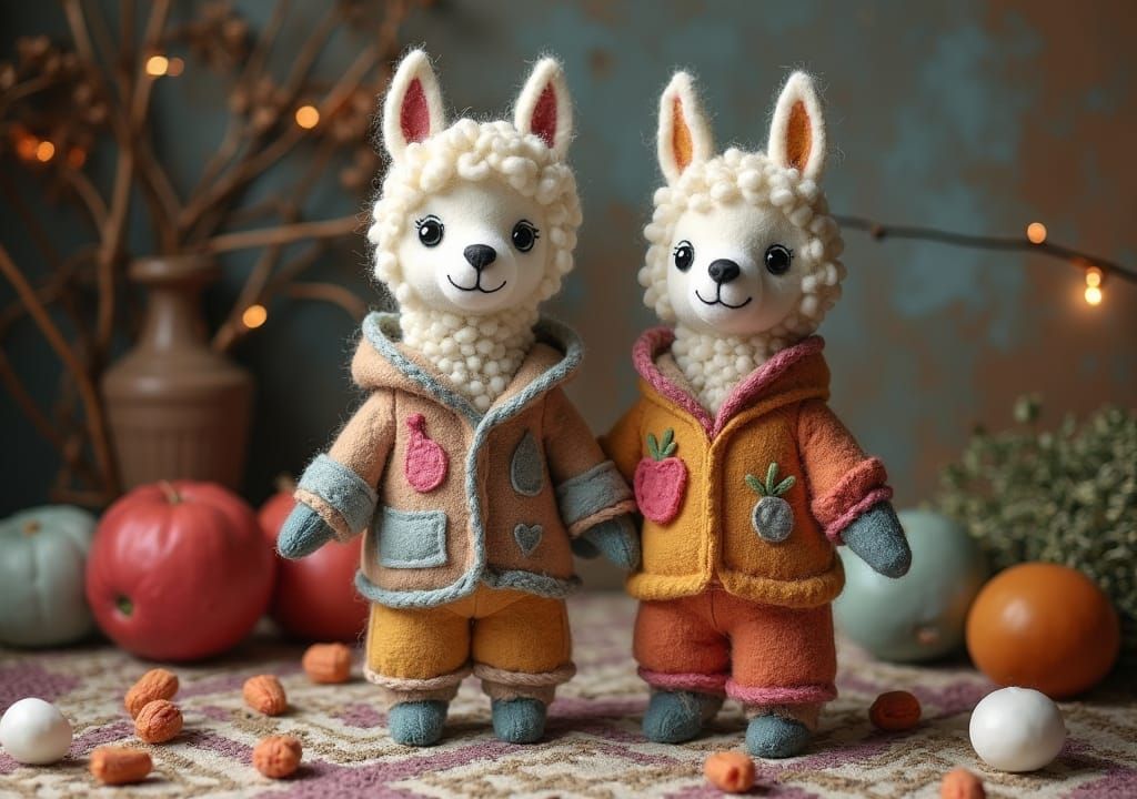 Whimsical Felted Llamas in Patchwork Pyjamas