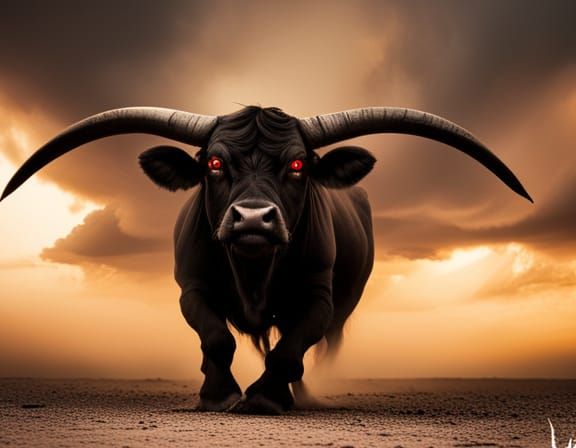 Demonic Bull-Cow Creature in Red Desert Graffiti Art