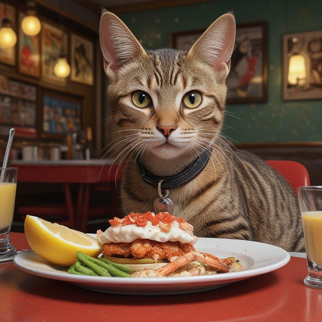 Pop Art Diner Scene with Crab Burger and Audrey Hepburn