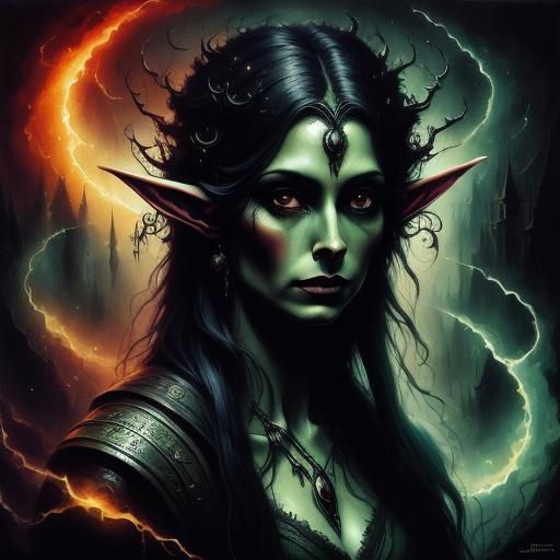 Elven Mage Casting Spell in Dark Fantasy Style