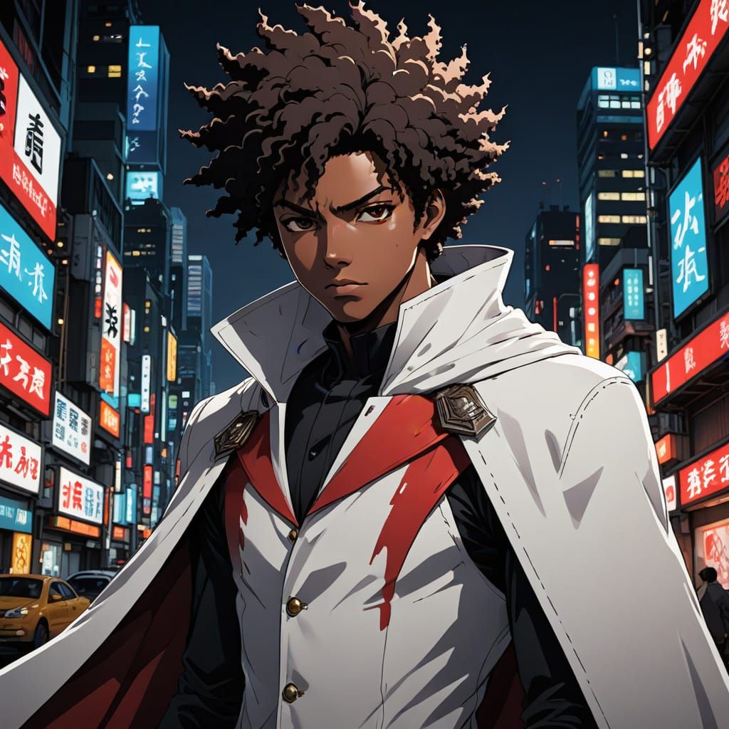 Confident Black Hero in Vibrant Studio Trigger-Inspired Mang...