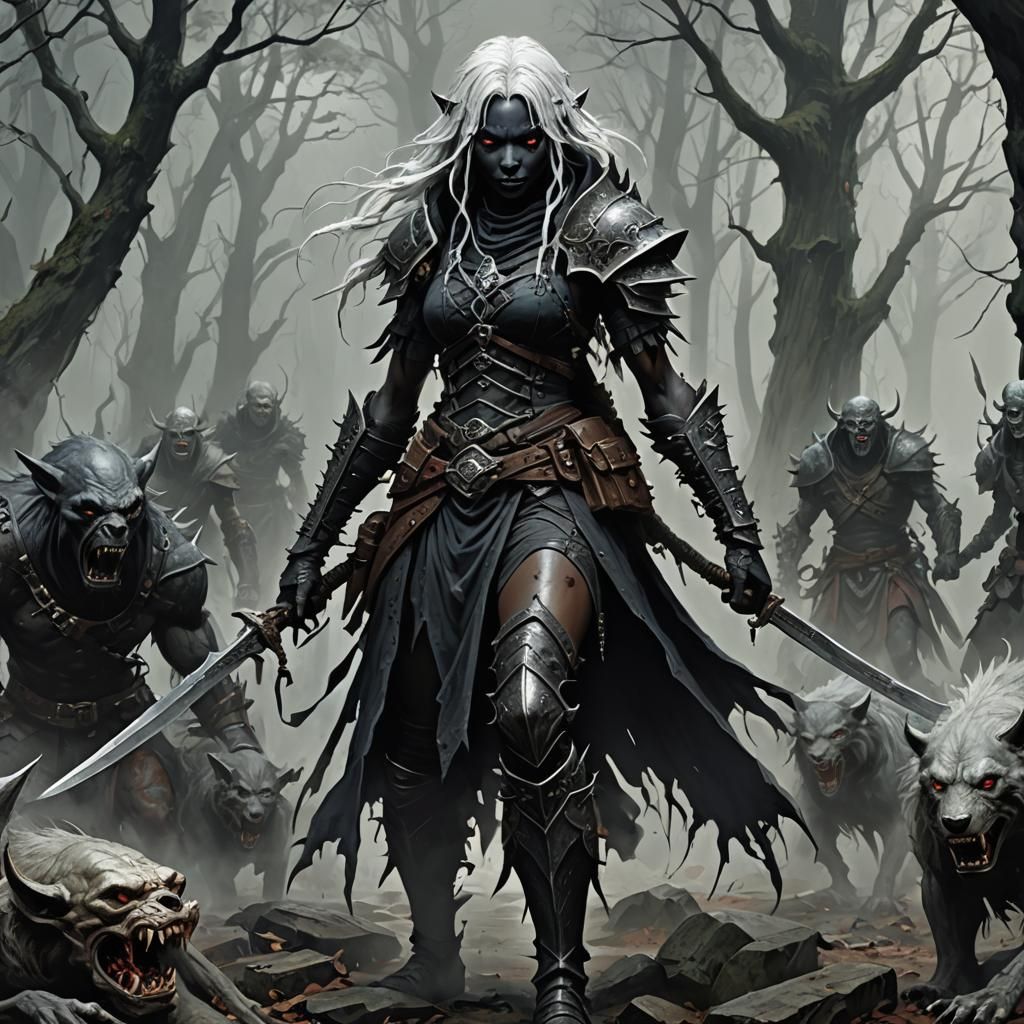 Eerie Drow Berserker in Dark Fantasy Art