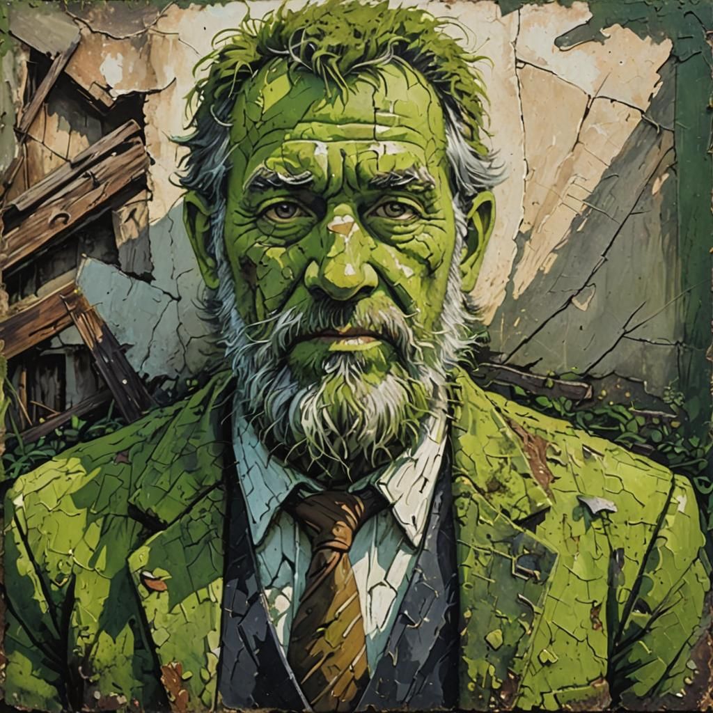 Dramatic Decayed Building in Acrylic Impasto Style