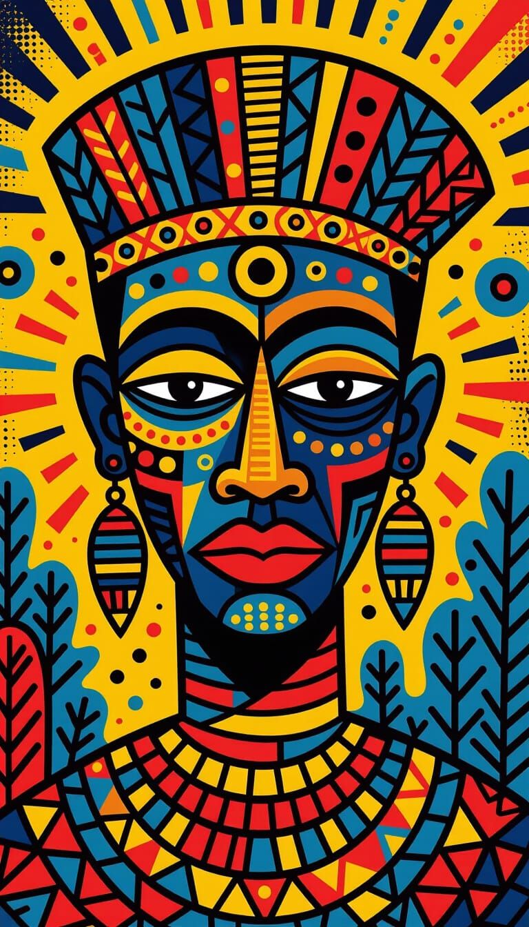 Vibrant African Tribal Masks in Pop Art Style