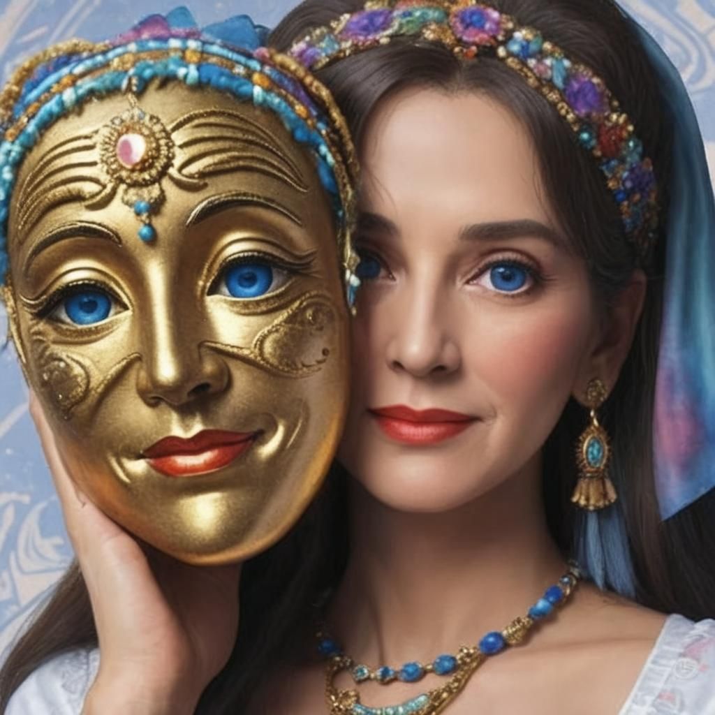 Hippie Girl Holding Mask in Grand Theater