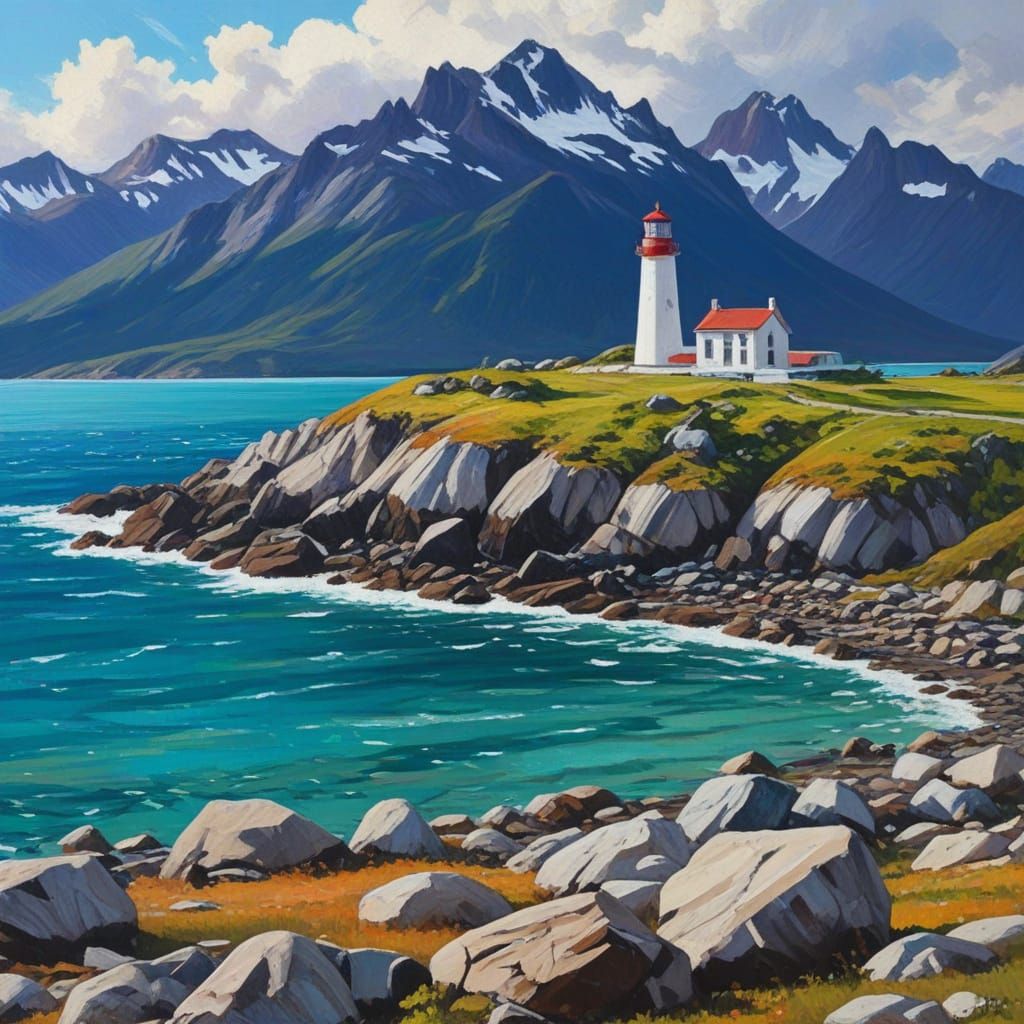 Neo-Impressionist Lighthouse in Ushuaia Summer