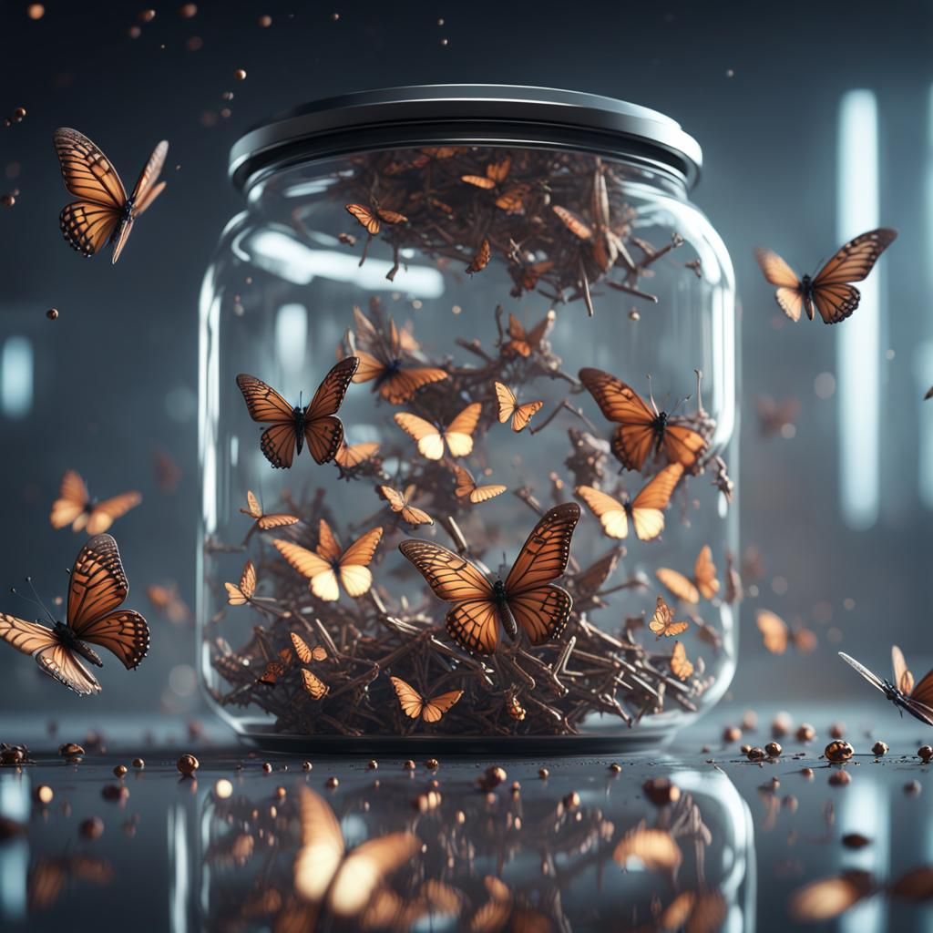Scary Butterflies in Glass Jar, Sci-Fi Mech Details