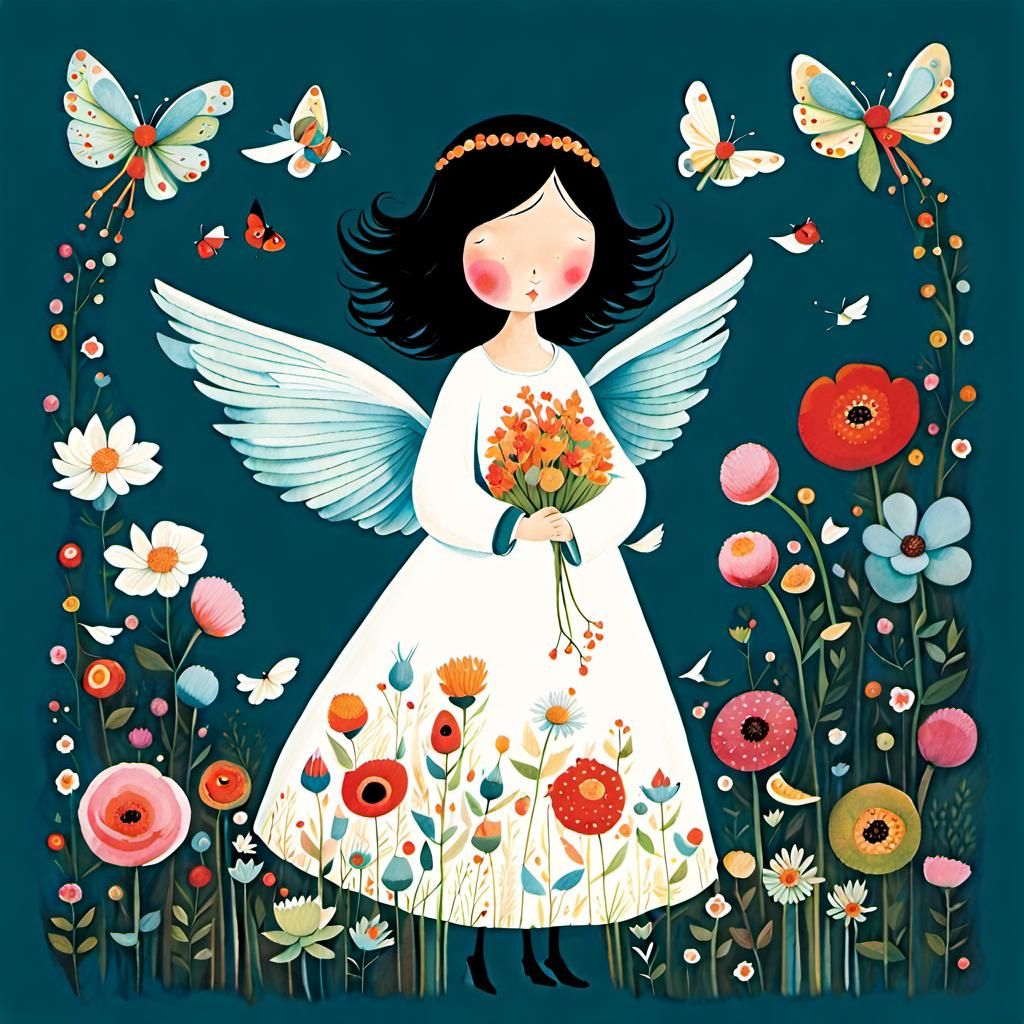 Delicate Flower Angel Illustration