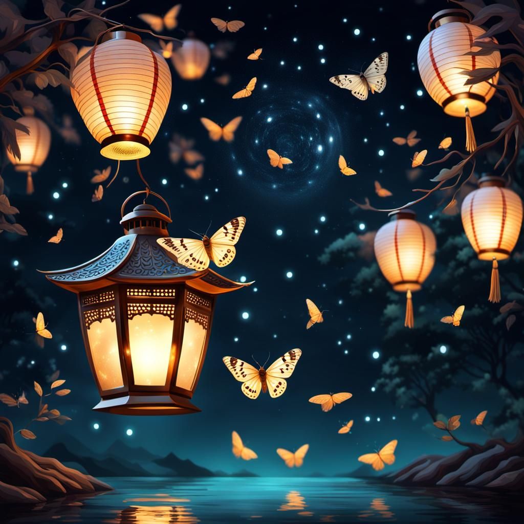 Moth Drawn to Lantern Light at Night