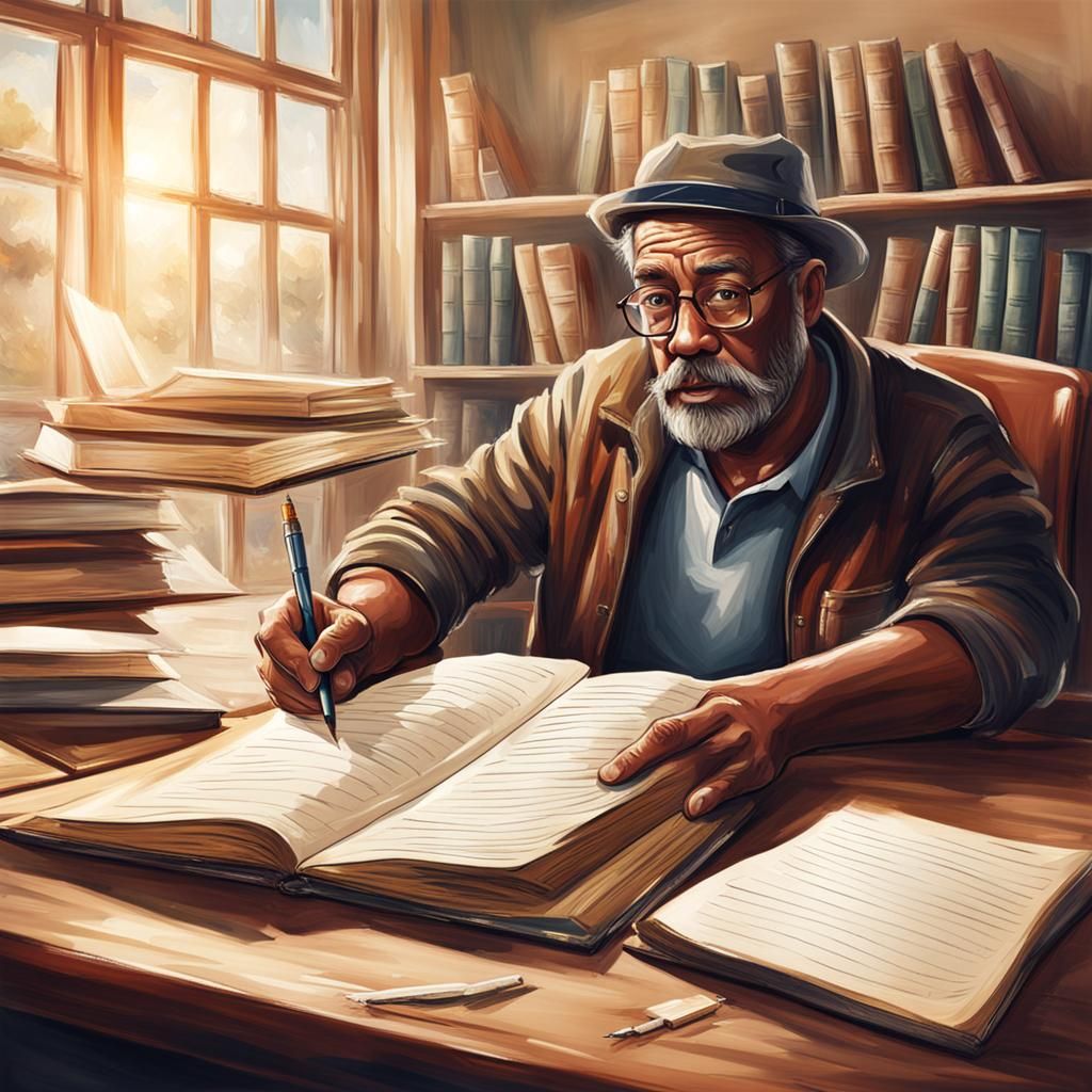 Realistic Image of Inspired Author Writing