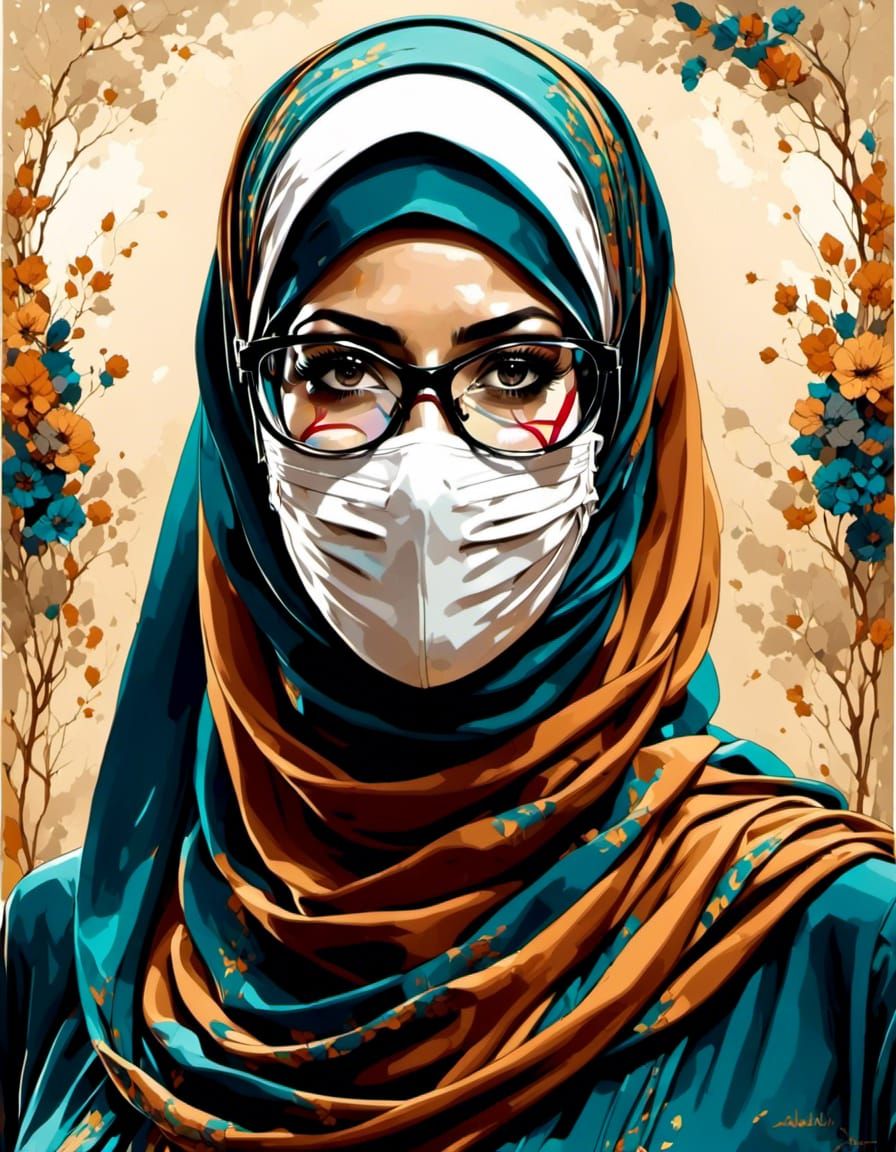 Pop Art Portrait of a Niqabi Woman with Glasses