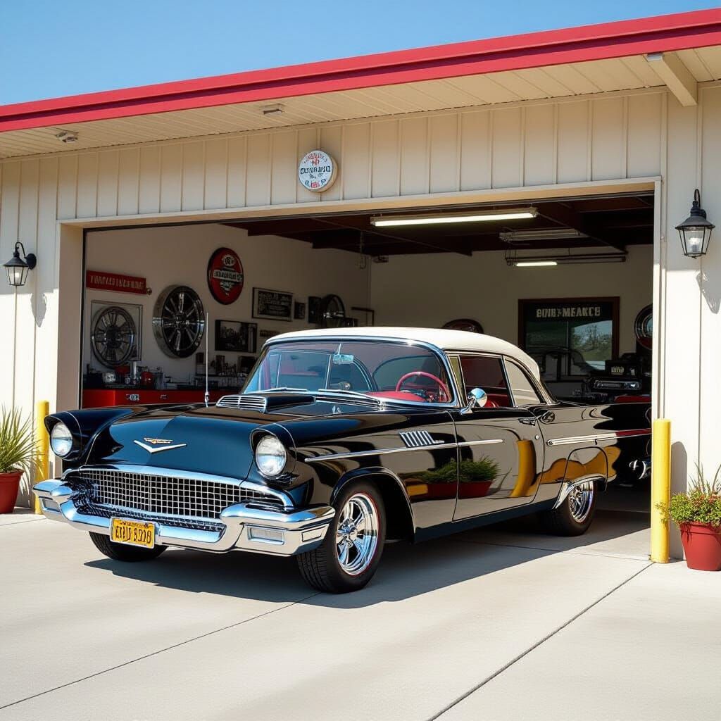 1960s Hotrod Custom Shop in Retro Style