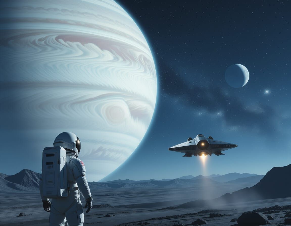 Astronaut Views Giant Planet & Alien Landing Site