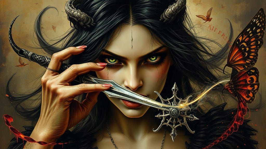 Seductive Femme Fatale in Cyberpunk Style