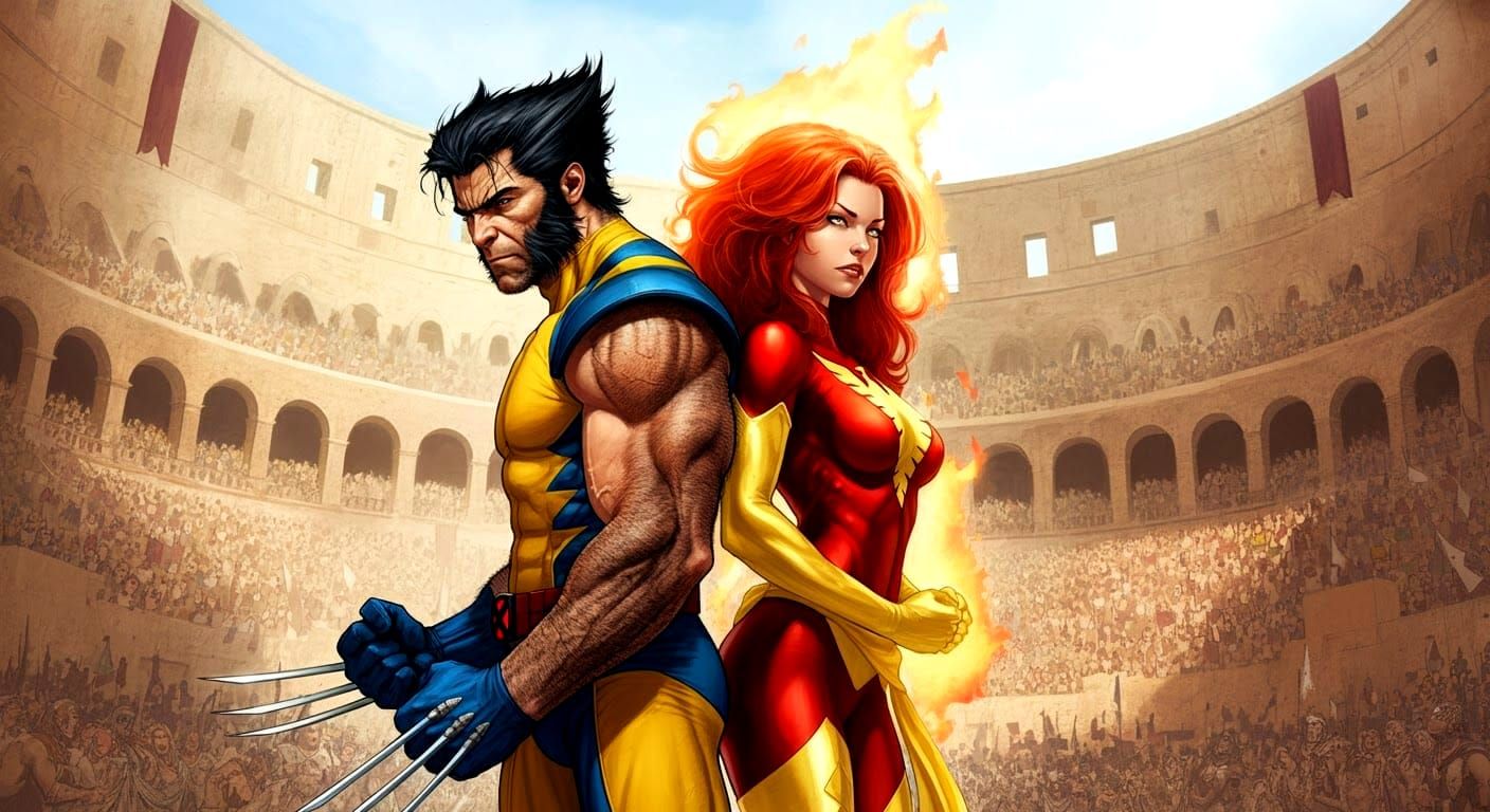 Wolverine and Jean Grey: Coliseum Battle Comic Art