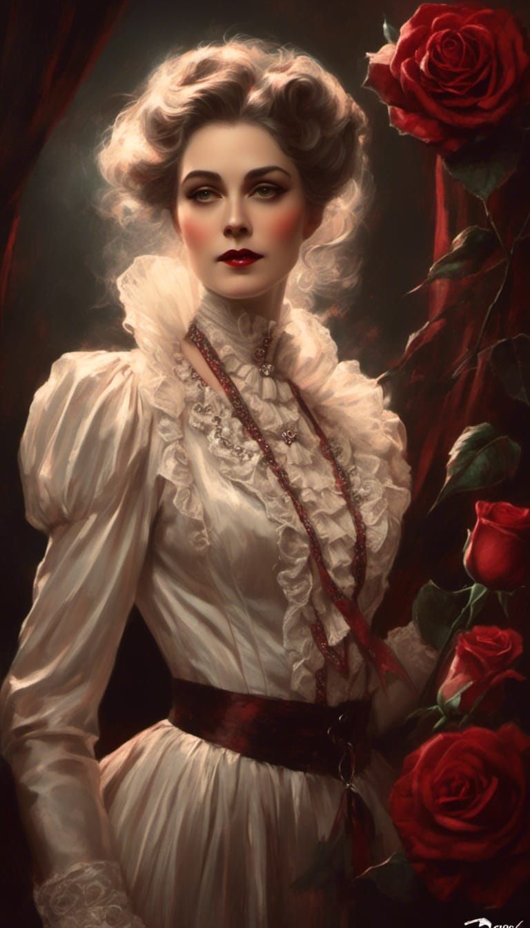 Edwardian Mrs. Klaus: Hyperrealistic Portrait with Roses