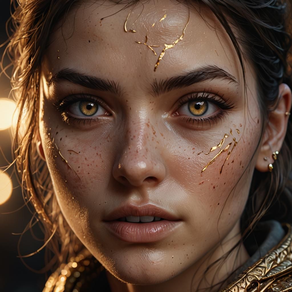 Hyperrealistic Portrait of a Girl with Piercing Eyes