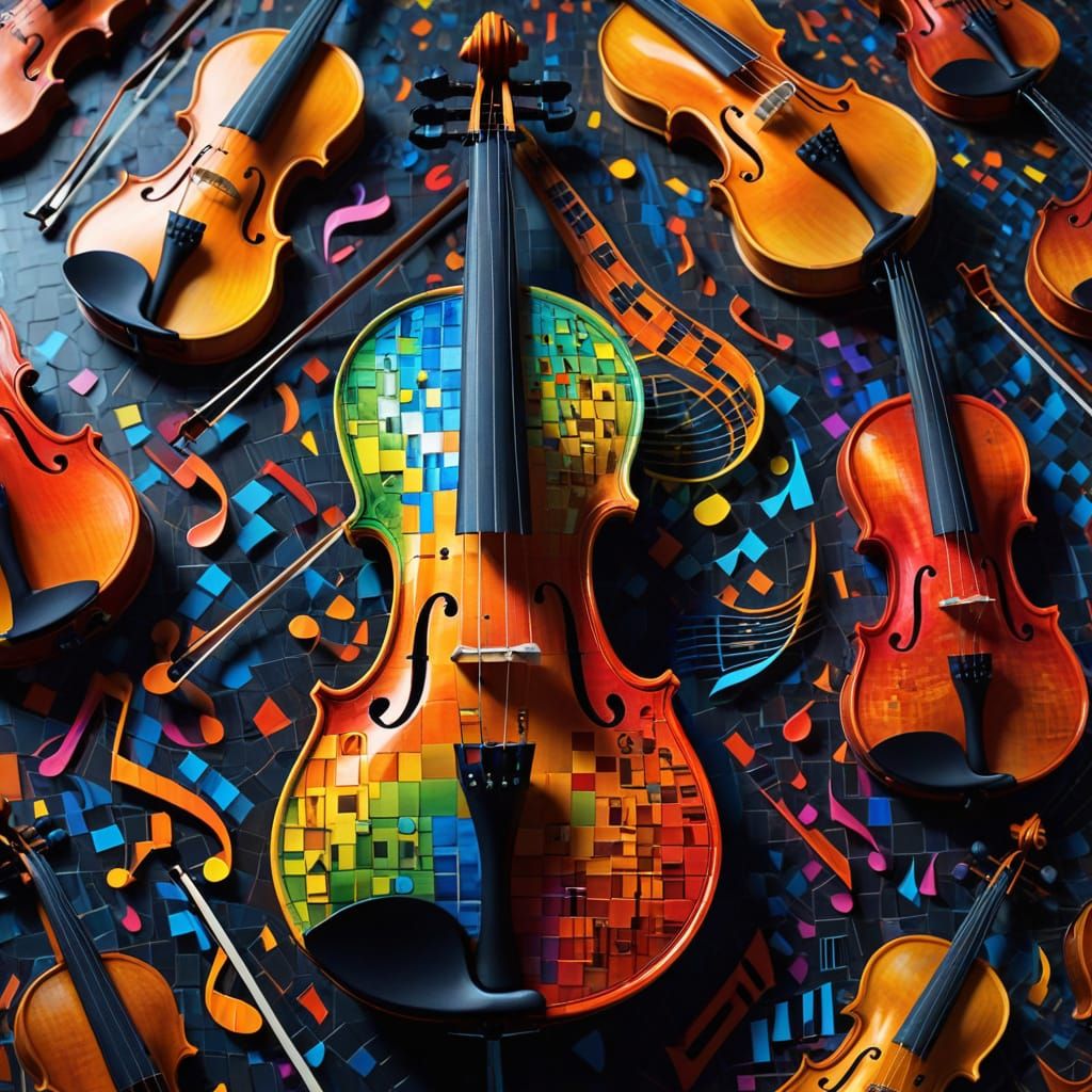 Hypnotic Moiré Effect: Violins and Musical Notes