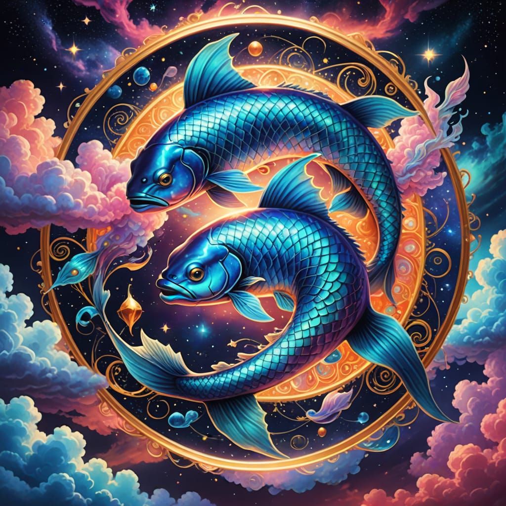 Ethereal Pisces Symbol in Cosmic Dreamscapes