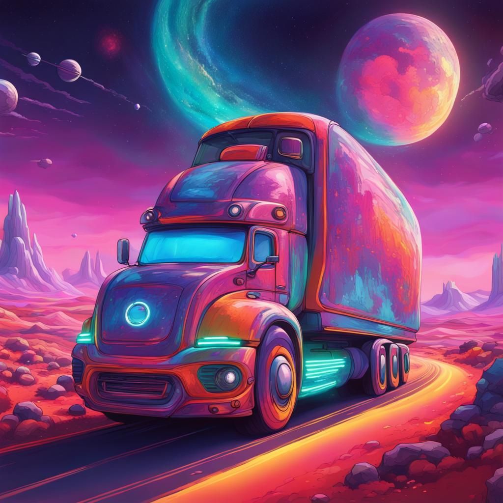 Futuristic Neon Truck on Alien Planet