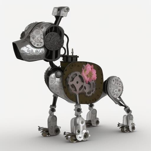 Steampunk Robot Dog with Floral Engine