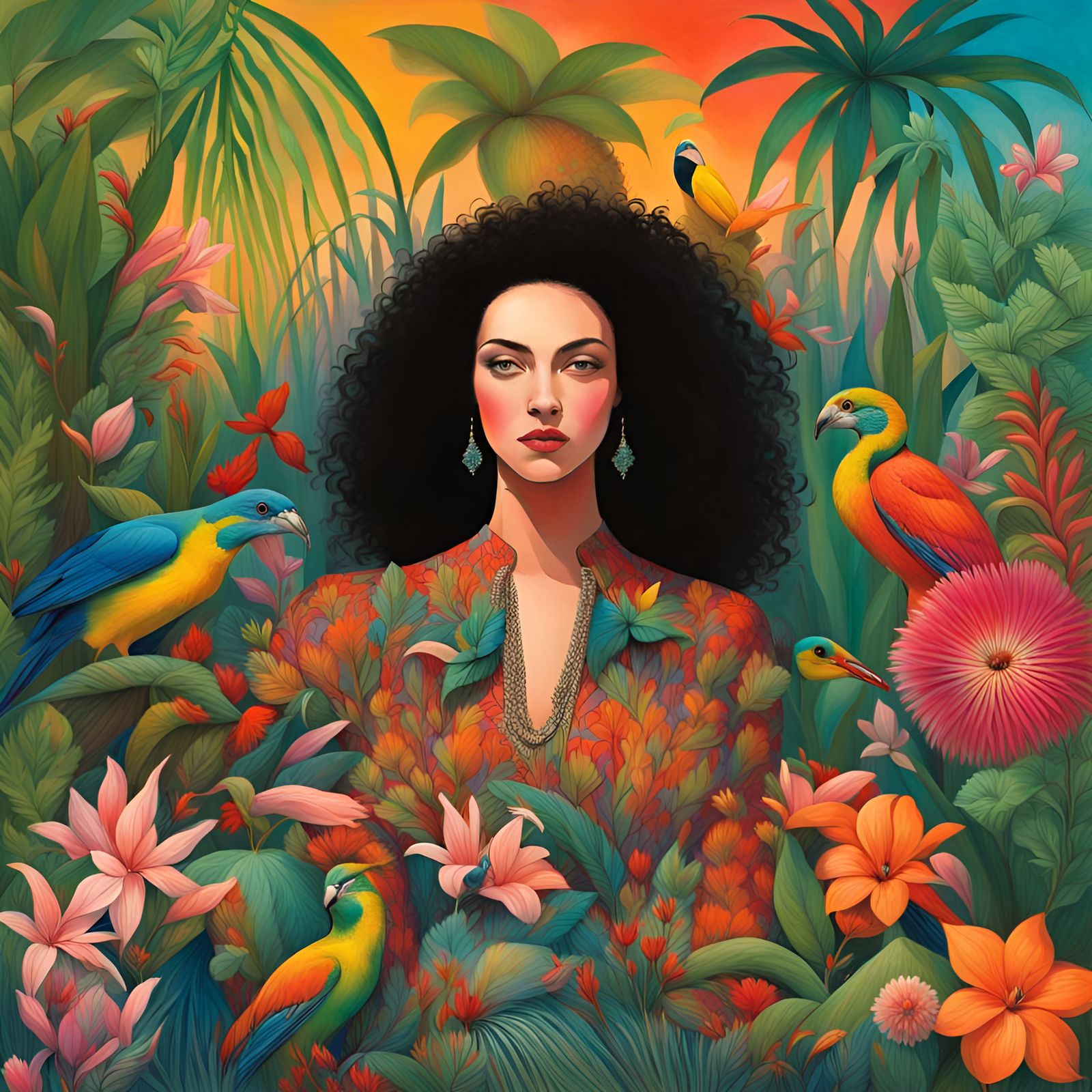 Marie dans un jardin paradisiaque