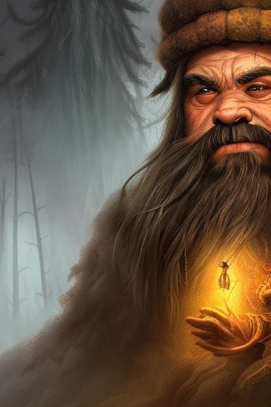 Gritty Silver-Bearded Dwarf in Dark Fantasy Landscape