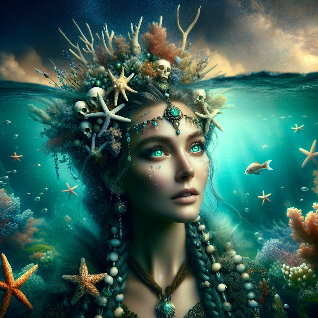 Viking Mermaid Goddess in Underwater Realm