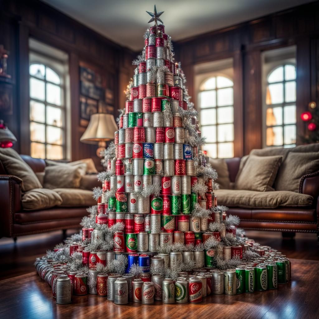 Festive Christmas Tree Made of Soda Cans