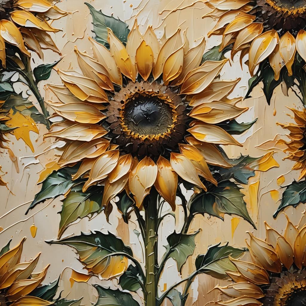Abstract Sunflower Oil Painting with Impasto Texture